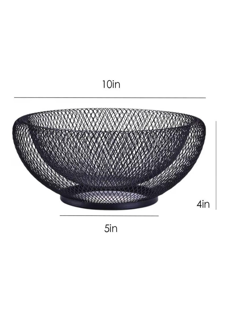Metal Mesh Wire Basket Creative Countertop Fruit Basket for Kitchen Restaurant Large Black Decorative Fruit Bowl for Table Centerpiece Holder for Bread Candy Egg (Black) - Image 3